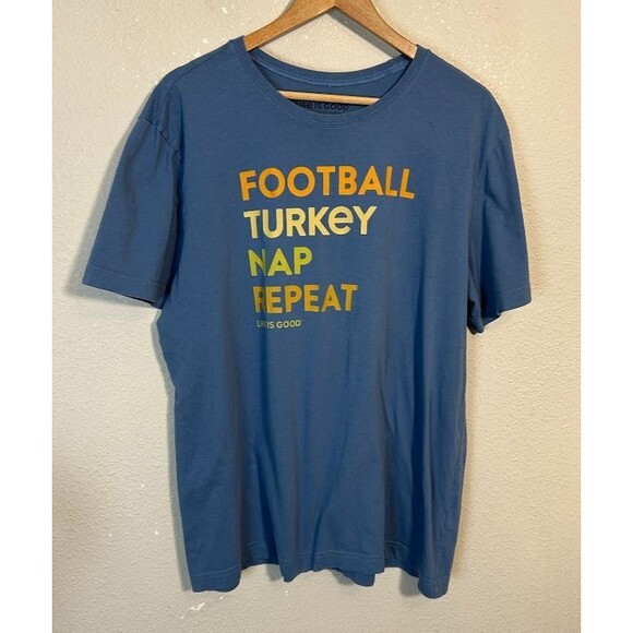 Life is Good Mens L Thanksgiving Football Turkey Nap Repeat T-shirt - Picture 2 of 6